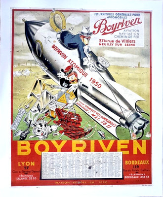 BOYRIVEN 1950 calendar poster garage car VIC humor MICH DUBOUT CALVO way