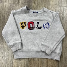 Polo Ralph Lauren Boys 3T Gray Fleece Sweatshirt Multi Applique Logo Pullover
