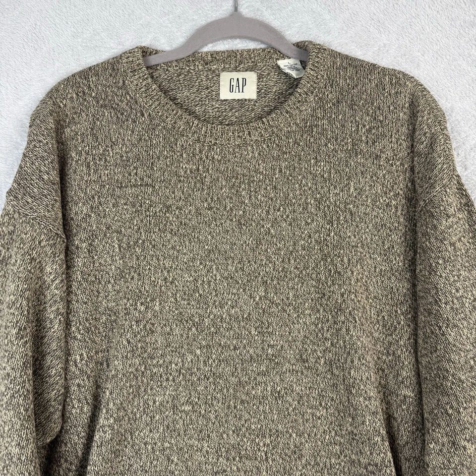 Suéter De Colección Gap Grueso Tejido Hombres L Gris Jaspeado Algodón Cuello Redondo Cabincore Años 90 Foto 2 de 4