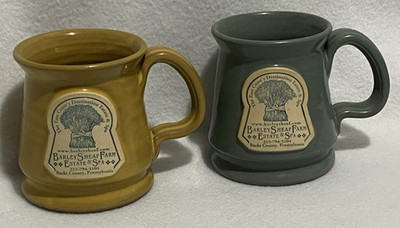 Lot of 2 Deneen Pottery Mugs Barley Sheaf Farm Bucks County PA Yellow & Blue USA