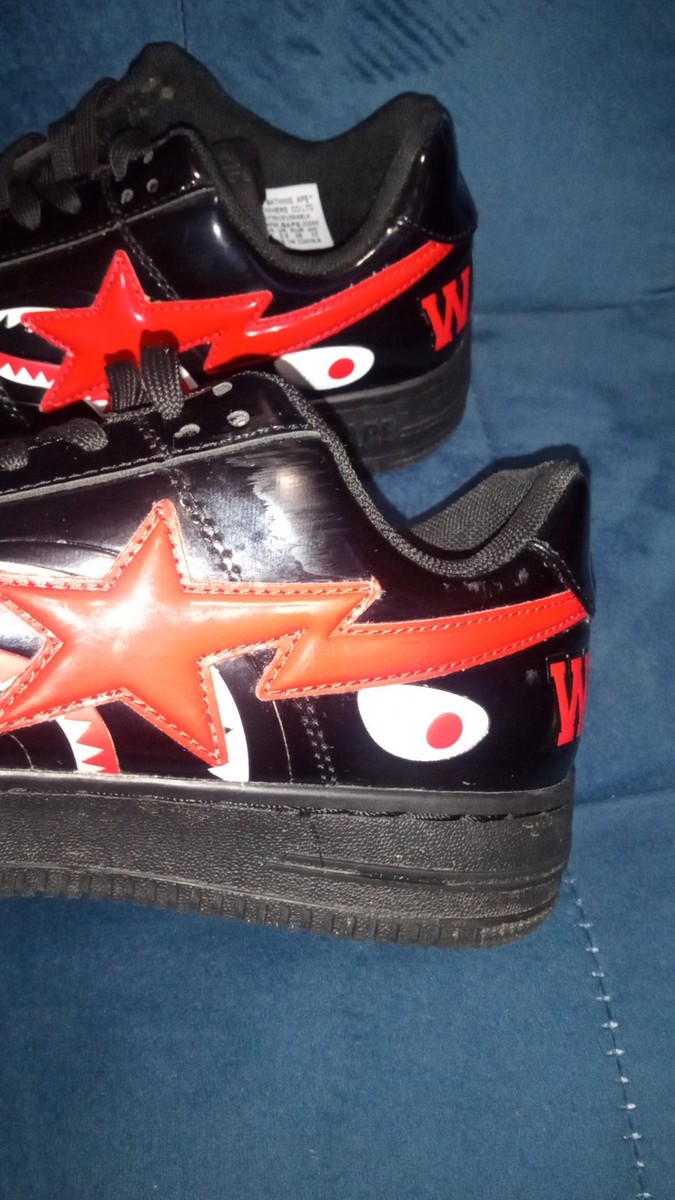 A Bathing Ape Bape Sta Shark Black Red Patent Leather Men display picture 1