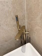 Brush Gold Freestanding Tap with Handheld Shower