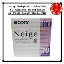 Sony Neige MiniDisc MD 80 Minutes Recordable 10 Pack Clear Shell NEW