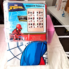 Window Drapes Curtains For Kids Room of Marvel Spiderman. 2-Pack Red Blue Design