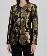 Kasper Women's Black Gold Metallic Jacquard Collarless Jacket Petite Size 16P