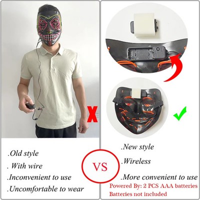 Leuchtende LED Gesichtsmaske Neon Halloween Kostüm Cosplay Dekoration