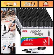 216 Pack Fine Tip Dry Erase Markers - Black Whiteboard Markers for School, Offic