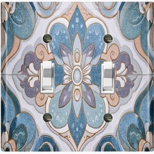 Metal Light Switch Outlet Cover Wall Plate Vintage Blue Tile Pattern TLL144