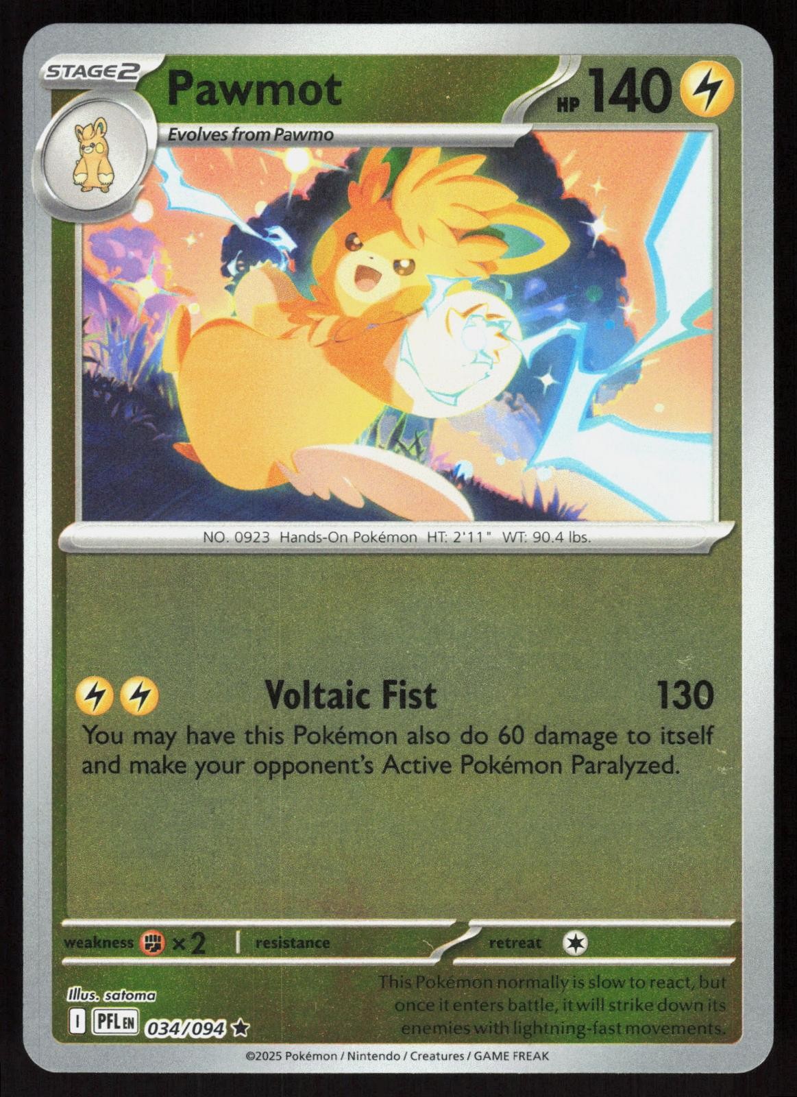 Pawmot 034/094 Rare Phantasmal Flames Pokemon Reverse Holo Near Mint