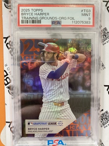 2025 Topps Series 1 Training Grounds Bryce Harper #TG-3 Orange Foil /25 PSA 9