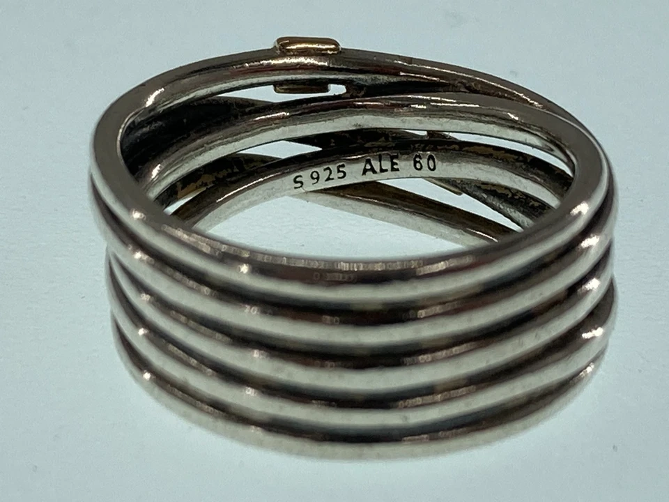 Pandora 14K Gold Wrap Crossover 2 Tone Band Sterling Silver Ring Size US 9 Eu 60 - Image 2 of 4