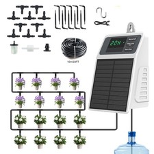 Upgraded Solar Drip Irrigation System Kit Automatic Timer Pump Garden Outdoor