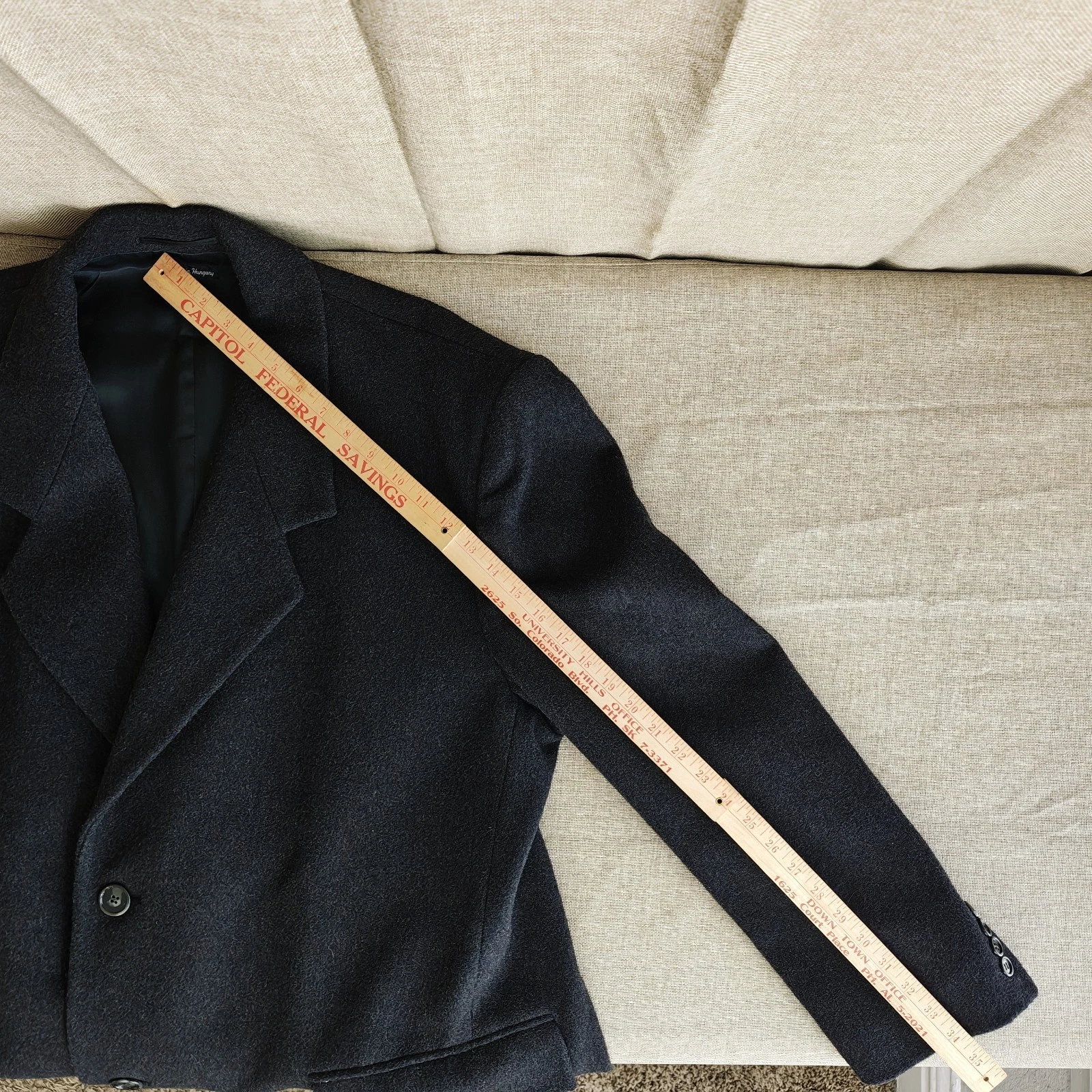 Vintage 90s Stafford Mens 100% Wool Overcoat Size 50L Charcoal Single-Breasted image 9