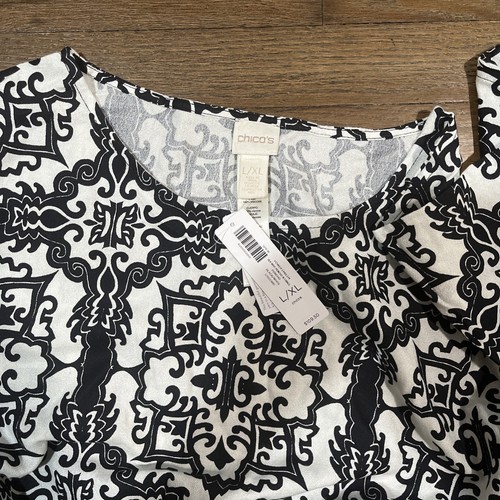 Chico's  Size L/XL Black White Poncho Fringe NWT - Picture 5 of 7