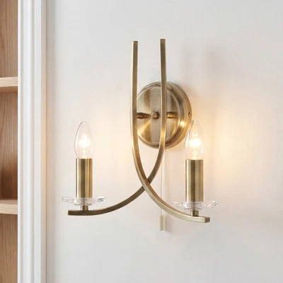 Moderne Wandleuchte 2-flmg. mit Zugschalter dunkel Wandlampe Decke innen Lampe - Bild 1 von 4
