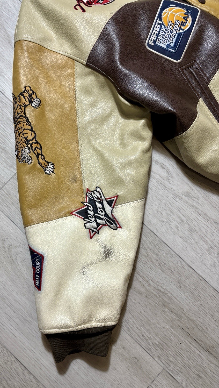 Raw Blue Patchwork Varsity Jacket Mens 3XL Basket… - image 11