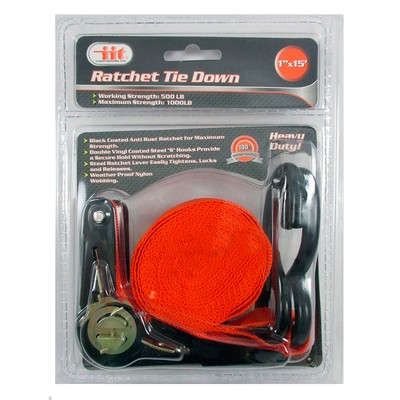 1'' x 15' Ratchet Tie Down Hook 1000 Ib 1'' wide nylon webbing strap Kayak Camping