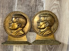 Pair President John F Kennedy 7 1/2 x 9 1/2” Brass Book Ends JFK Vintage Rare
