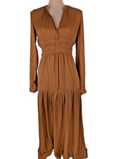 Anthropologie Bohme Smocked Midi Dress Tiered Rust Orange Sz S Boho Peasant