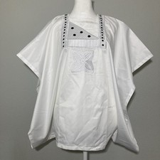 HD African Nigerian Mens Sz XL Agbada/ Caftan Shirt White Black Embroidery New