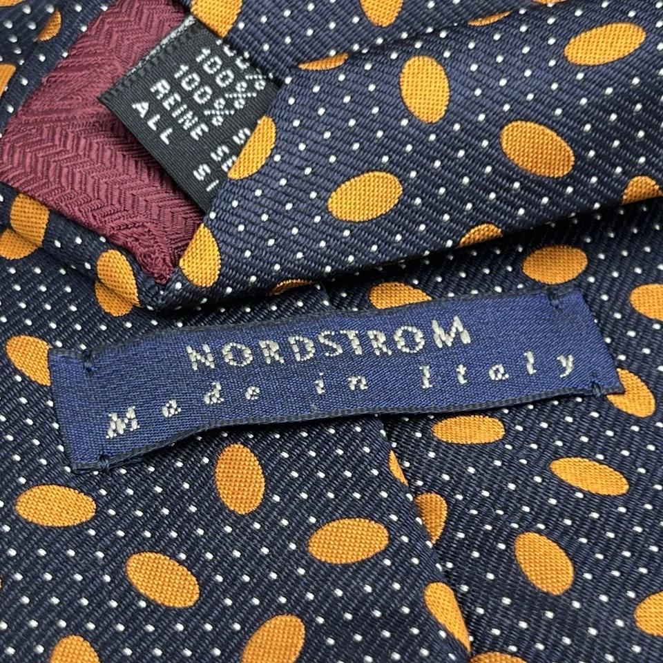 Corbata de colección marca Nordstrom azul marino naranja ovalada a lunares club universitario Foto 4 de 4
