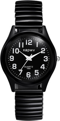 Mens Easy Reader Watches: Big Dial Elastic Strap Analog Quartz Black Dial-M