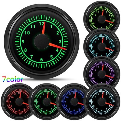 2'' 52mm Black Clock Gauge 0-12Hours 7 Colors LED Waterproof For Car Marine Truck
