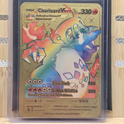 champions path rainbow charizard vmax custom gold metal pokemon card in Pakistan Max Wildfire 300 Discard 2 Energy from this Pokemon. Charizard VMAX Rainbow Gold Metal