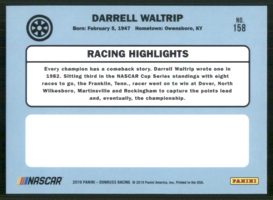 2019 Donruss #158 Darrell Waltrip Junior Johnson & Associates 46894 - Image 2 of 2