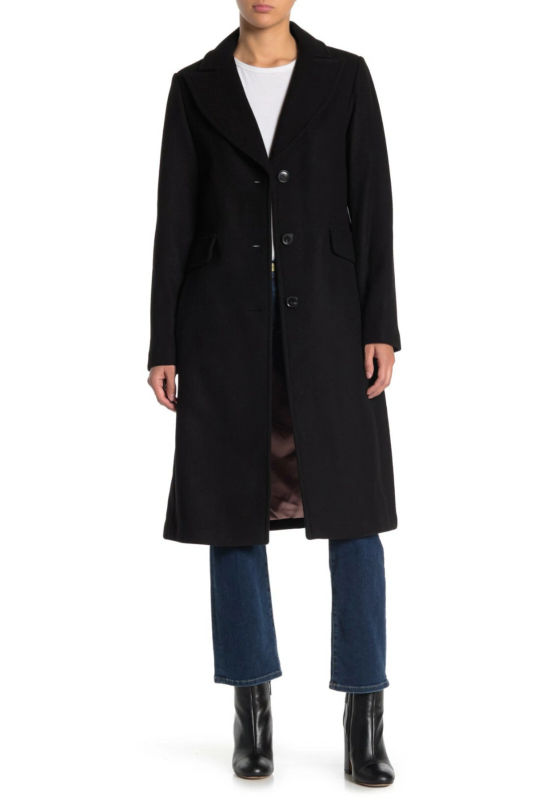 NUOVO $450+ KATE SPADE cappotto misto lana collo intagliato NERO TRENCH NERO CLASSICO XL