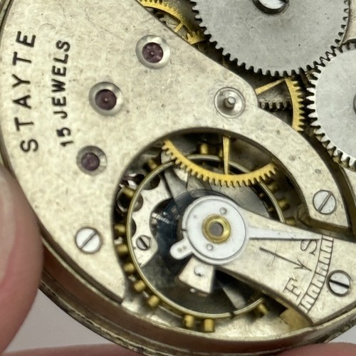 43mm Vintage Stayte 15 Jewels Swiss Made Pocket Watch Movement PARTS REPAIR - Picture 3 of 16