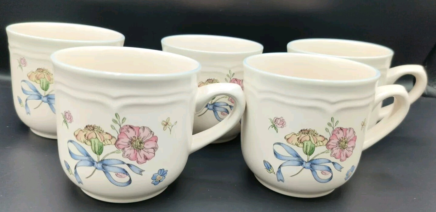 International Tableworks Set of 5 Coffee Mugs England Stoneware Floral Japan