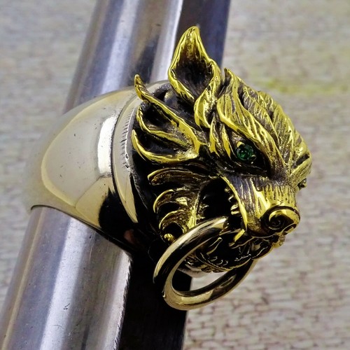 Rare Detailed Cloudy Wolf Ring Size 8.5 Collection Brass