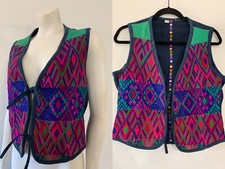 Vintage Embroidered Vest Top Colorful Mexican Folk Art Hippie Boho Pocket