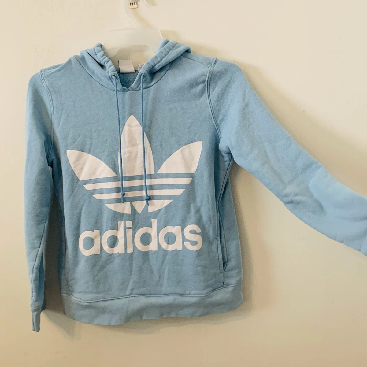 Adidas trefoil hoodie light blue sales