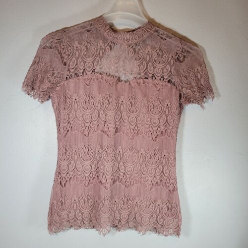 Almost Famous Womens Shirt Large Lace Blouse Small Sleeve Dusty Rose