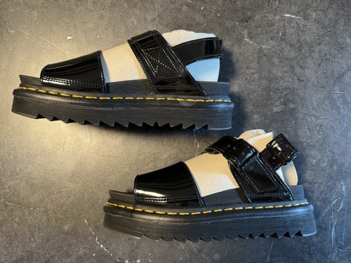 New Dr Martens Voss Patent Leather Black Strappy Sandals Women’s 6