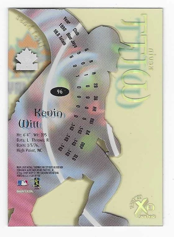 1999 Skybox E-X Century Kevin Witt Toronto Blue Jays Acetate #96 - Image 2 of 2