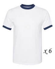 LOT 6 Augusta Sportswear 50/50 Jersey Knit Ringer T-Shirts #710 - Navy/White - L