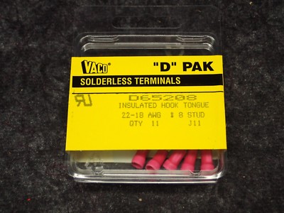 Klein / Vaco D65208 Insulated Hook Tongue 22-18 AWG, qty 11 pack (BN464)