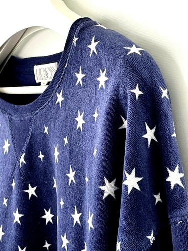 Velour Lounge Set 2 Piece Navy Blue Stars Pull on Shorts Long Sleeve Cozy Pajama - Picture 2 of 5