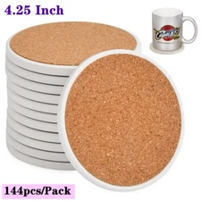 144 Pack Sublimation Blanks 4.25 Inch Round Ceramic Tiles Coasters & Cork Pads