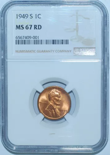 1949 S NGC MS67RD Red Lincoln Wheat Cent
