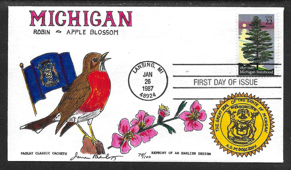 2246 22c Stamp (1987) THE MICHIGAN STATE 150 FDC HD/HP FROM JAMES B. PASLAY