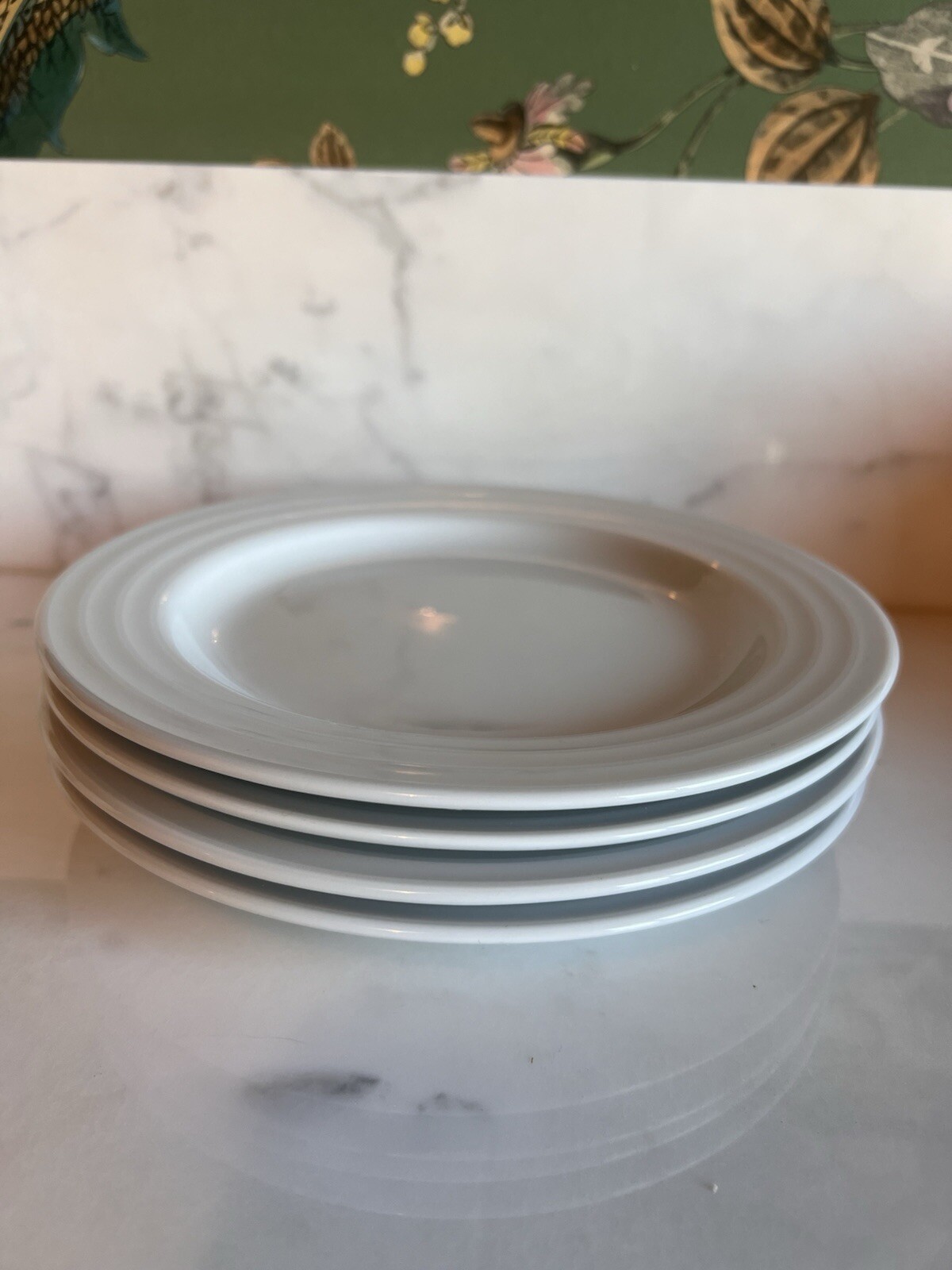 Crate & Barrel Roulette White Porcelain Salad Plates, Set of 4
