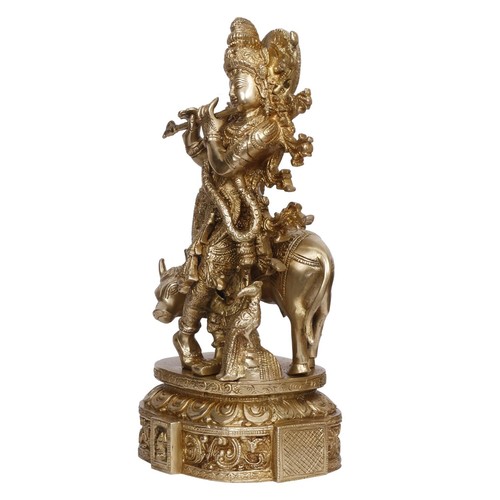 Krishna Statue Brass Hindu God Religious Idol Puja Figurine Home Temple 12 Inch - Picture 4 of 7