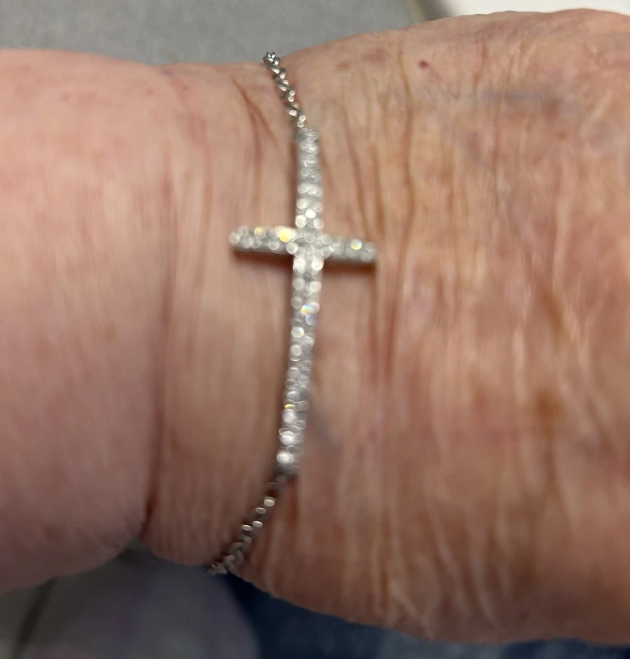 Cross Rhinestone Bracelet Vintage Adj 7-8” Joan Boyce Signed - Image 3 of 4