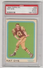 1963 Topps CFL Nat Dye Card #28 Edmonton Eskimos PSA 9(OC) Mint Only 2 Higher
