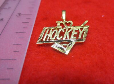 14KT GOLD EP I HEART HOCKEY CHARM PENDANT 3D- 2338