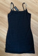 Ladies Pretty little thing black silver stech bodycon mini dress size 8 NWT